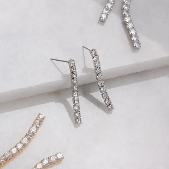 Diamond Drop Earrings Women Cubic Zirconia Silver Dangle Statement Jewelry - Picture 3 of 9